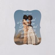 Retro Typography Photo Save the Date Petite Cards Sapphire Signature smooth Blank No Bracket
