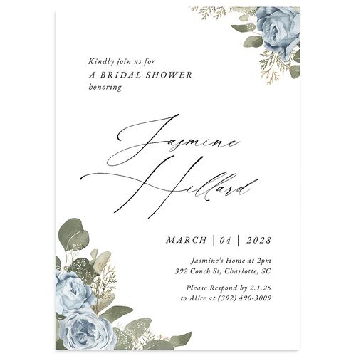 Romantic Roses Bridal Shower Invitations Pastel Blue Signature Blank Standard