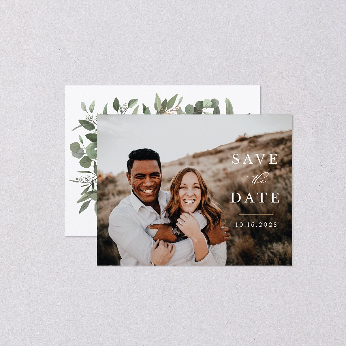 Eucalyptus Frame Save the Date Petite Cards Pure White Signature smooth Blank No Standard