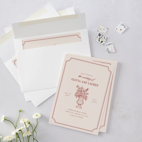 Vintage Vase Wedding Invitations Burgundy Signature Blank No Standard