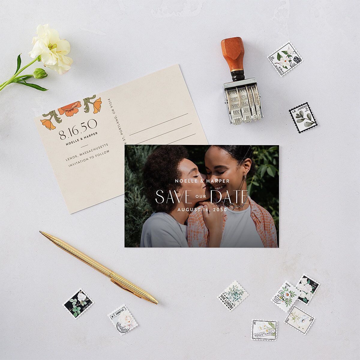 Vintage Nouveau Save The Date Postcards — view 2