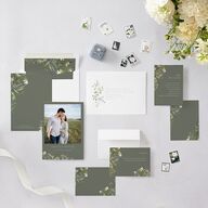Gilded Greenery Save The Date Cards Gold Deep Olive Signature smooth Blank No Standard