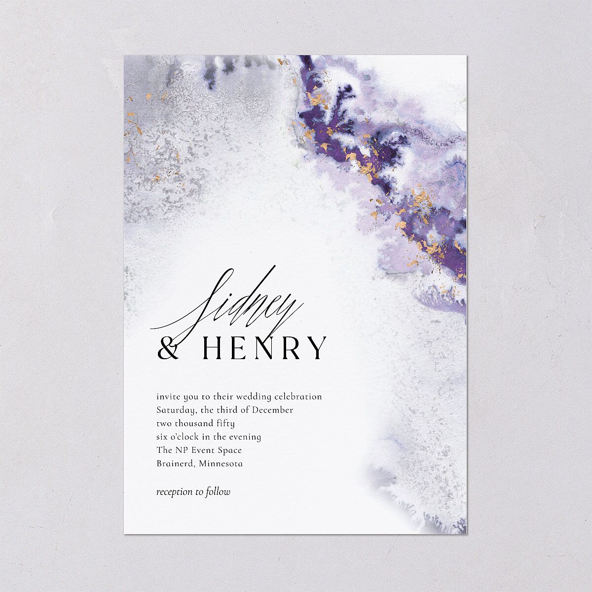 Painted Ethereal Wedding Invitations Jewel Purple Signature Blank No