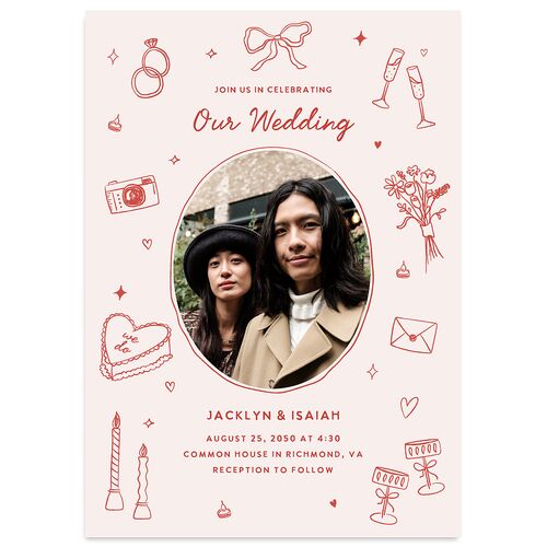 Hand Drawn Wedding Icons Photo Wedding Invitations Soft Pink Signature Blank No Standard