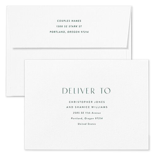 Moonlit Garden Wedding Invitation Envelopes Blue Standard Dark Green Both Recipient and Return Addresses Signature