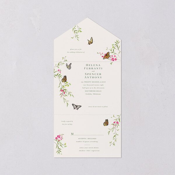 Rustic Butterflies All-in-One Wedding Invitations Scottish Green Signature Light Both Recipient and Return Addresses No
