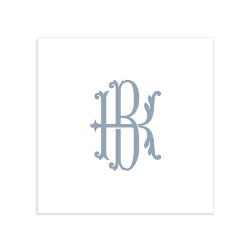 Luxury Floral Monogram Cocktail Napkins Sea Blue Napkin Uncoined