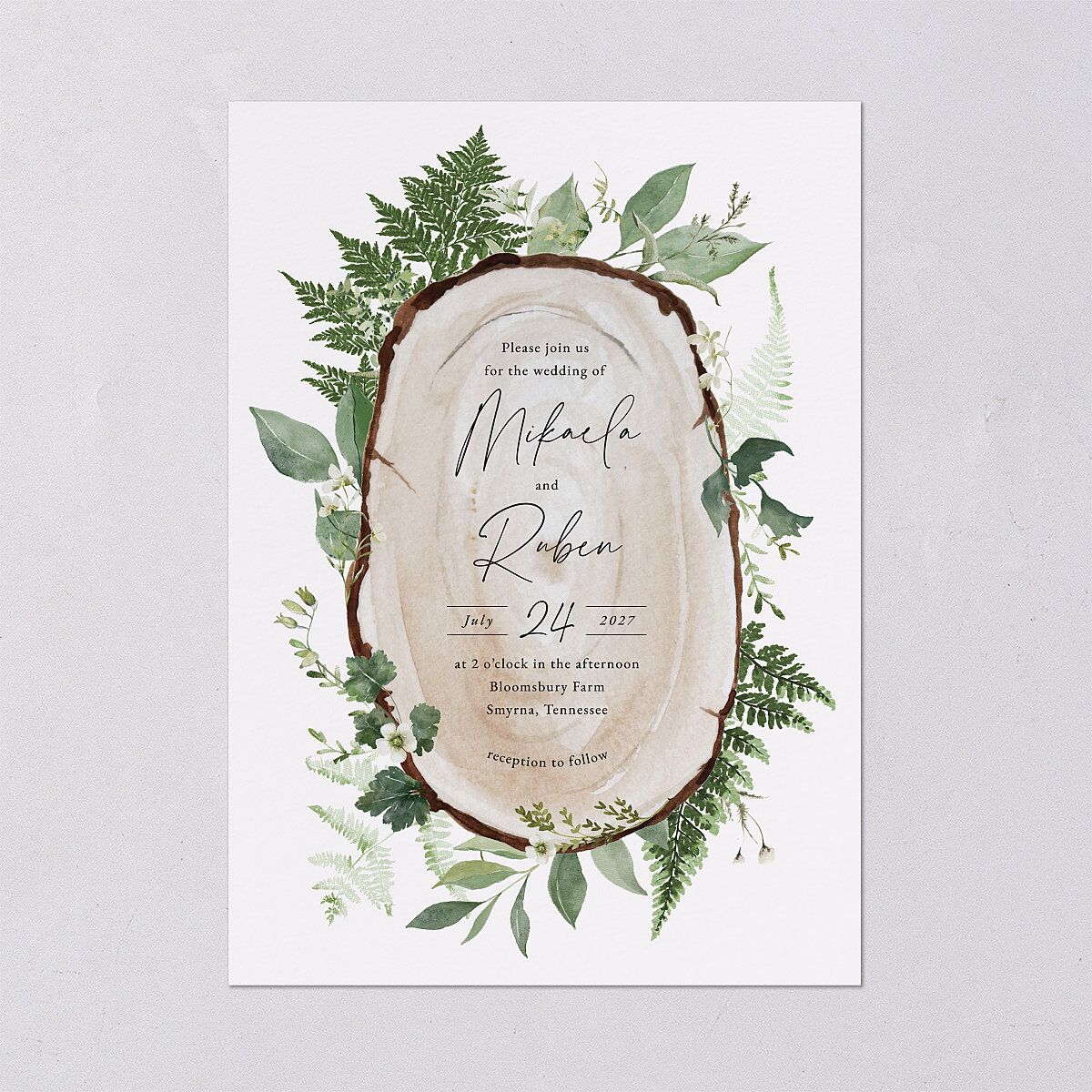 Fairytale Woodgrain Slab Wedding Invitations Pure White Signature Blank No