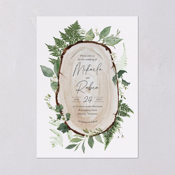 Fairytale Woodgrain Slab Wedding Invitations Pure White Signature Blank No