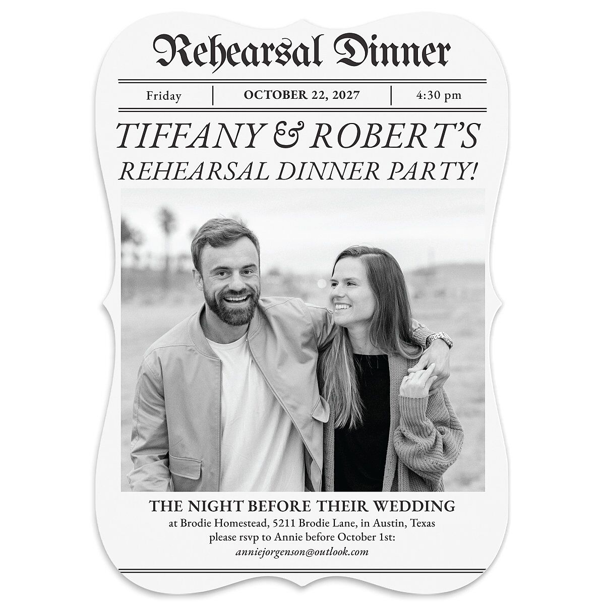 Newspaper Rehearsal Dinner Invitations