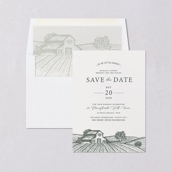 Country Farm Save The Date Cards Hunter Green Signature smooth Blank No