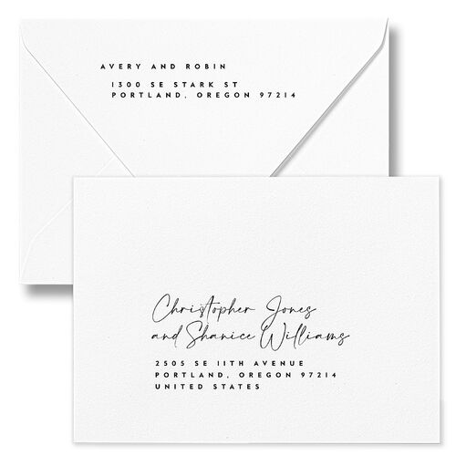 Modern Vow Wedding Invitation Euro Envelopes White Slate Both Recipient and Return Addresses Luxe Signature