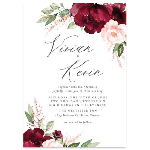 Beloved Floral Foil Wedding Invitations Rose Gold Dark Berry Signature Blank No Standard