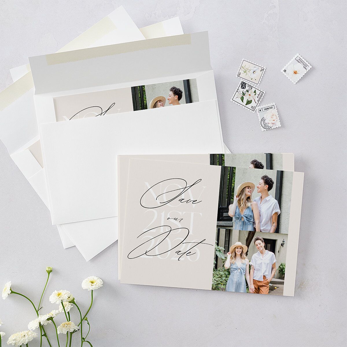 Overlay Save the Date Cards Champagne Signature smooth Blank No Standard