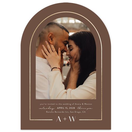 Monogram Arch Foil Wedding Invitations Gold Walnut Signature Blank Arch No