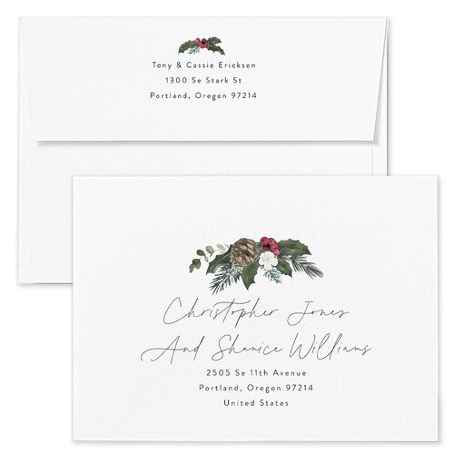 Botanical Corners Holiday Card Envelopes Blue Moody Blue Both Recipient and Return Addresses Standard Signature