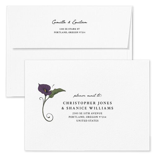Calla Lily Nouveau Wedding Invitation Envelopes Regency Standard White Both Recipient and Return Addresses Signature