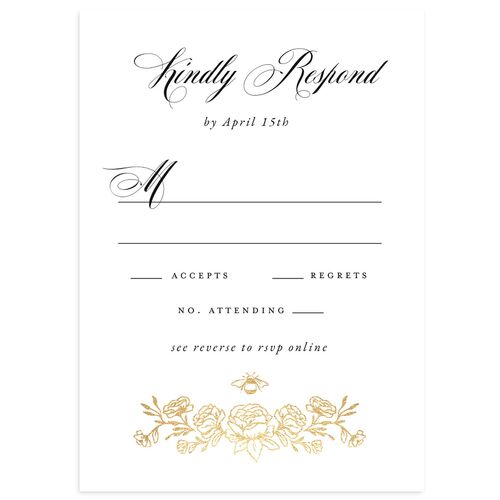 Rose Garden Crest Wedding Response Cards by Bridgerton Gold Midnight Signature Standard