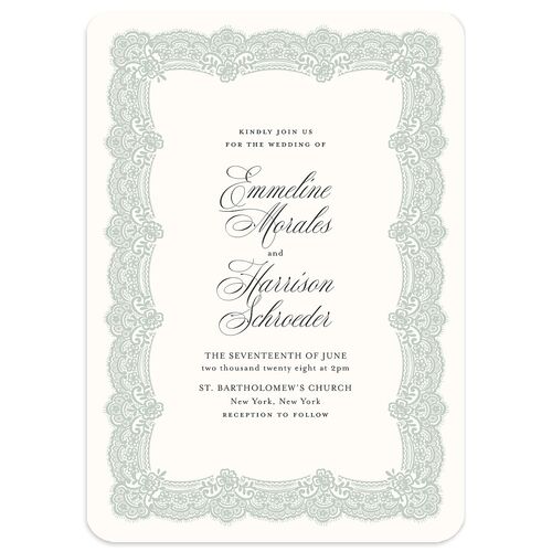 Elegant Lace Wedding Invitations Sage Signature Blank No Rounded