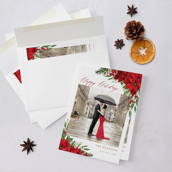 Beloved Poinsettia Holiday Cards Crimson Signature Blank Standard Portrait