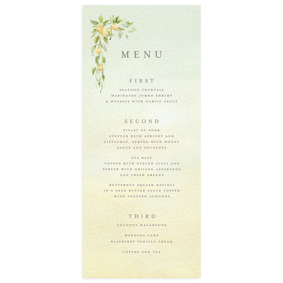 Elegant Italy Menus