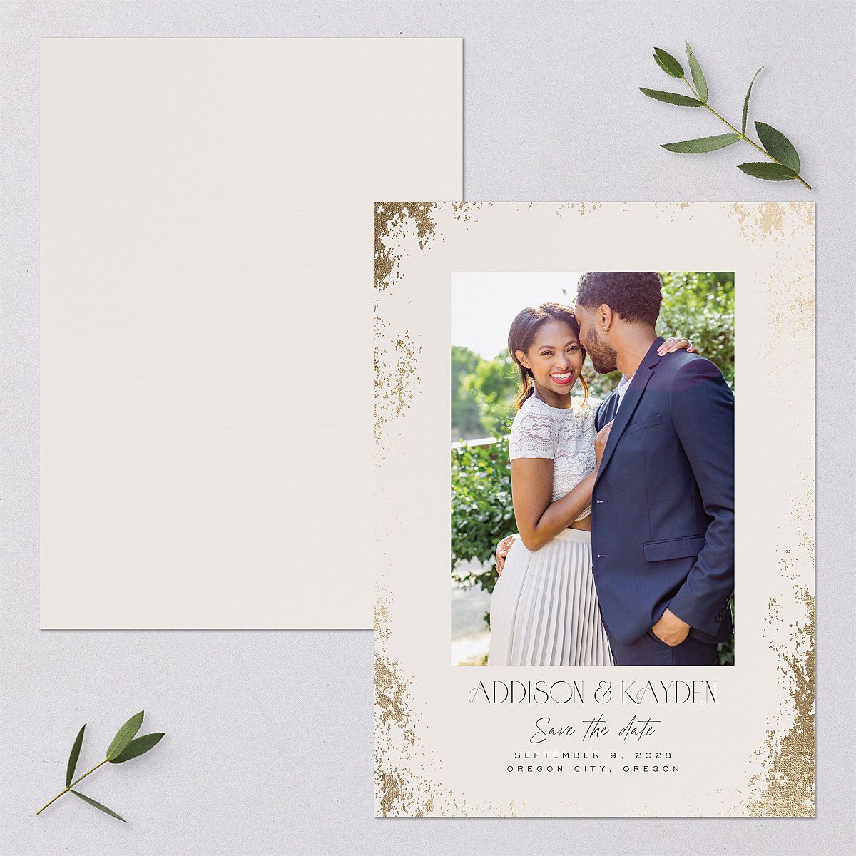 Metallic Edge Save the Date Cards Gold Champagne Signature smooth Blank No