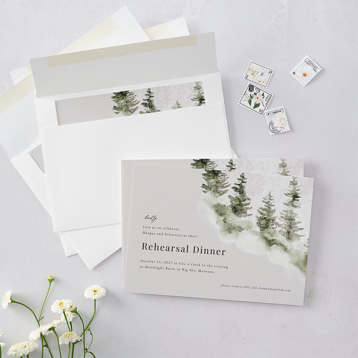 Snowy Mountainside Rehearsal Dinner Invitations Thyme Signature Blank Standard