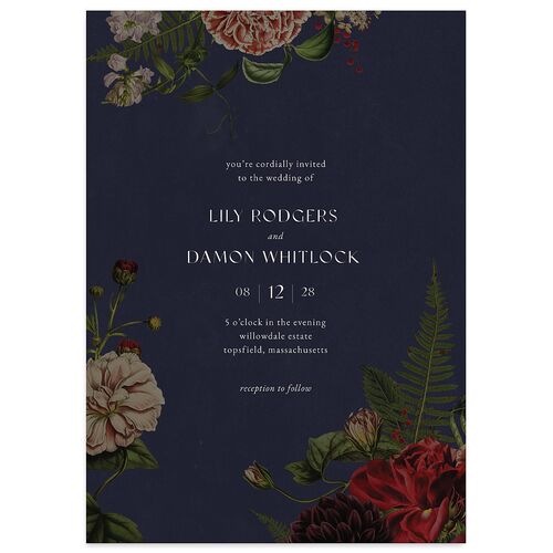Gothic Floral Wedding Invitations Navy Signature Blank No Standard