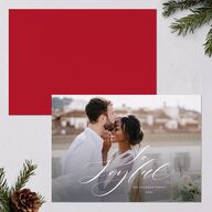 Joyful Script Holiday Cards Ruby Signature Blank Standard Landscape