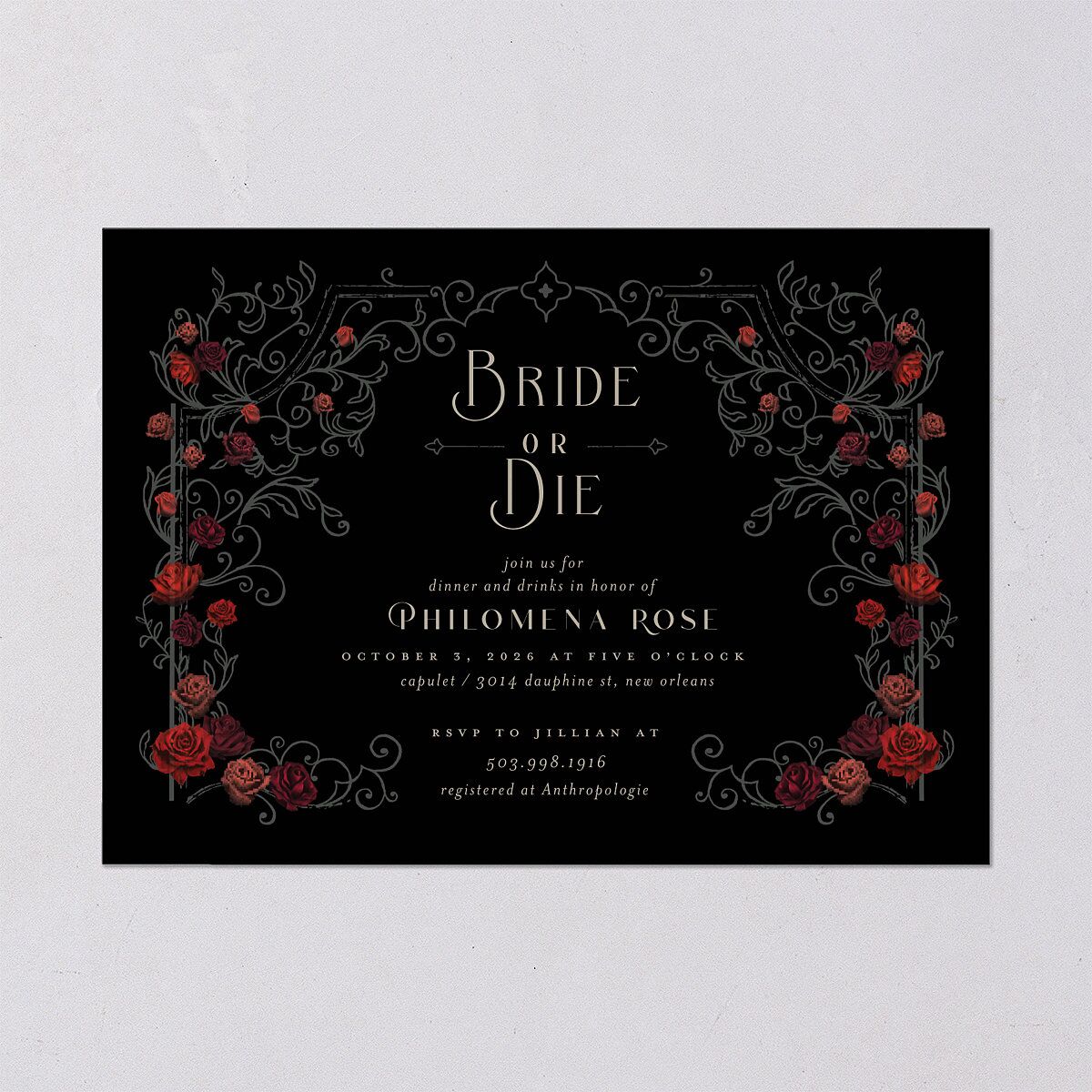 Gothic Gate Bridal Shower Invitations Licorice Signature Blank Standard