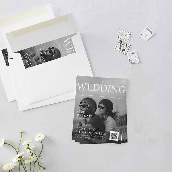Magazine Cover Save the Date Petite Cards Licorice Signature smooth Blank No