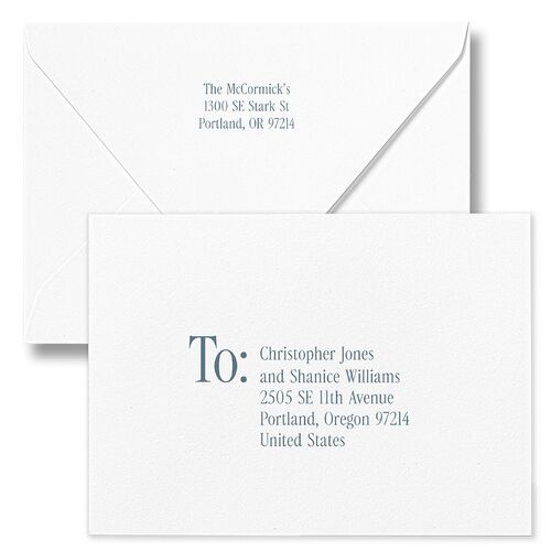 Timeless Happy Holiday Photo Holiday Card Euro Envelopes White Pastel Blue Both Recipient and Return Addresses Luxe Signature