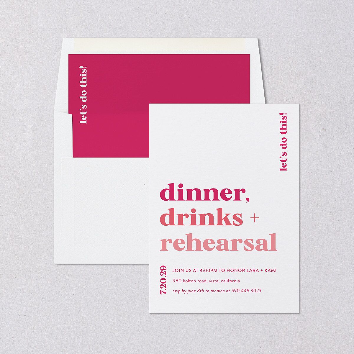 Vibrant Bold Rehearsal Dinner Invitations Hot Pink Signature Blank