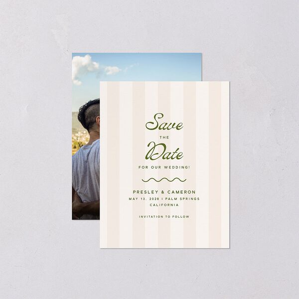 Cabana Stripes Save the Date Petite Cards Olive Signature smooth Blank Standard