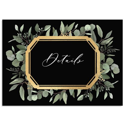 Eucalyptus Frame Foil Wedding Event Detail Cards Gold Midnight Signature Standard