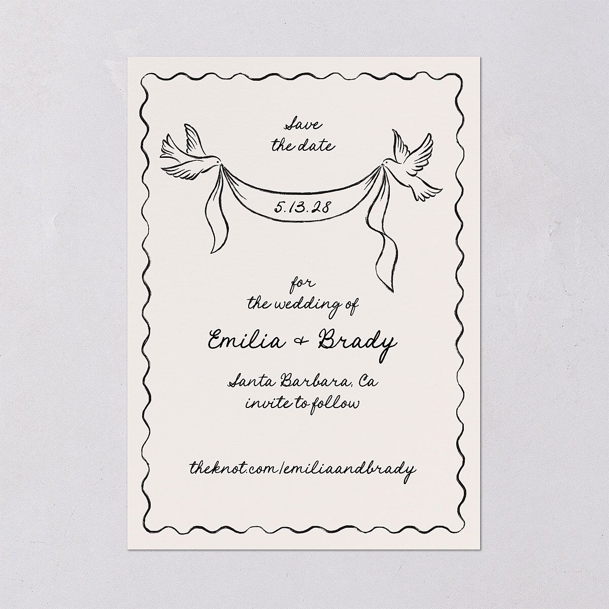 Vintage Lovebird Banner Save the Date Cards Linen Signature smooth Blank No Standard