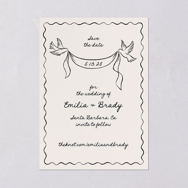 Vintage Lovebird Banner Save the Date Cards Linen Signature smooth Blank No Standard