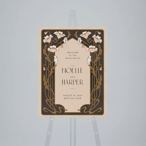 Vintage Nouveau Floral Standard Welcome Sign Medium Licorice Standard Outdoor Corrugated M Welcome