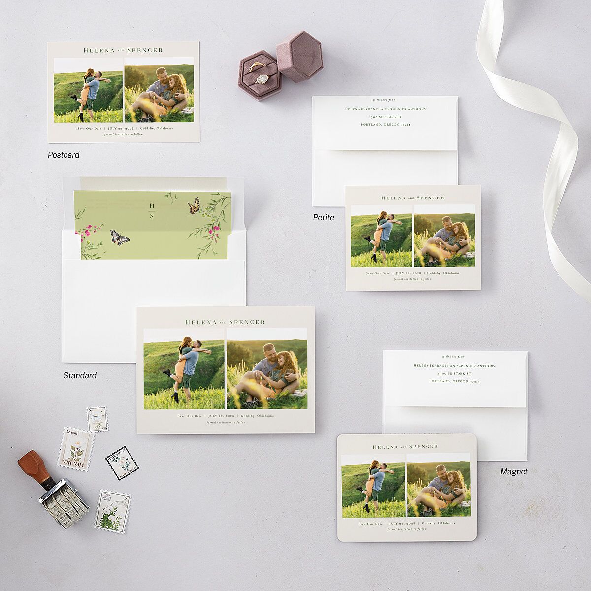 Rustic Butterflies Save the Date Petite Cards Scottish Green Signature smooth Blank No Standard