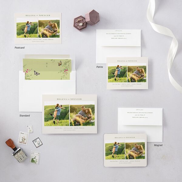 Rustic Butterflies Save the Date Petite Cards Scottish Green Signature smooth Blank No Standard