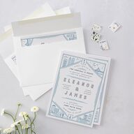 Iconic City Wedding Invitations Moody Blue Signature Blank No