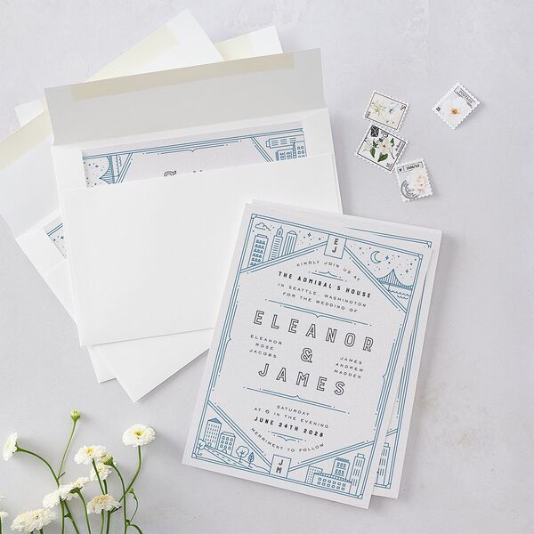 Iconic City Wedding Invitations Moody Blue Signature Blank No