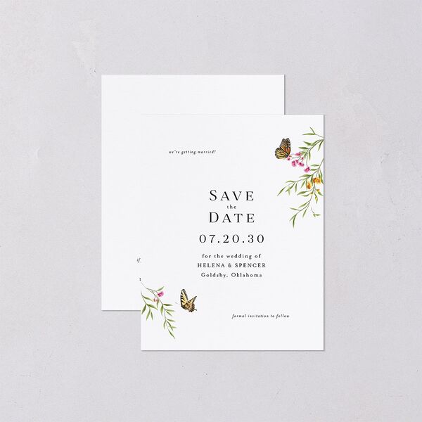 Rustic Butterfly Garden Save the Date Petite Cards Pure White Signature smooth Blank No Standard