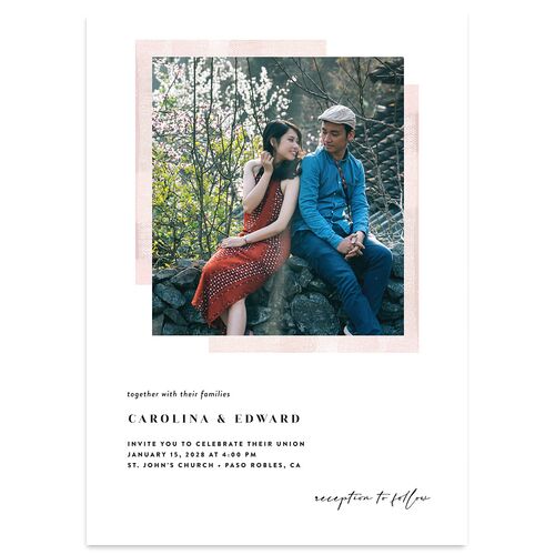 Minimal Accent Wedding Invitation Pink Cotton Signature Blank No Standard