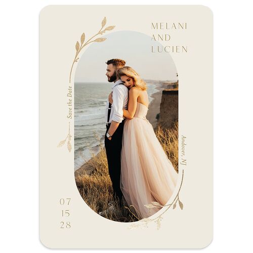 Gilded Sprigs Foil Save The Date Cards Gold Biscotti Signature smooth Blank No Rounded