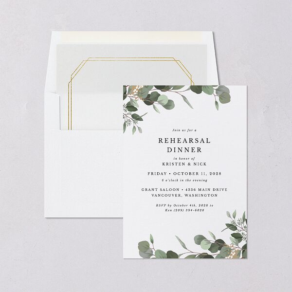 Eucalyptus Frame Rehearsal Dinner Invitations Pure White Signature Blank Standard