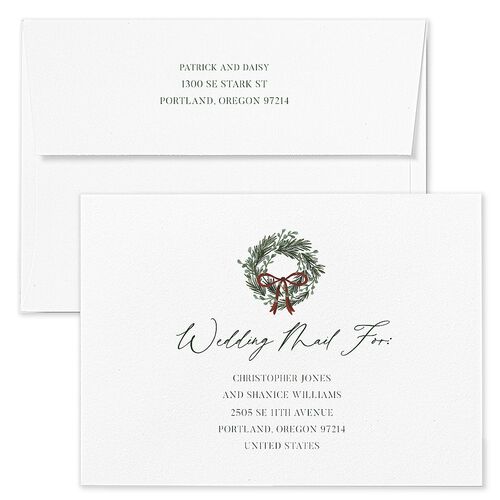 Festive Garland Wedding Invitation Envelopes Terracotta Hunter Green Return Address Standard Signature