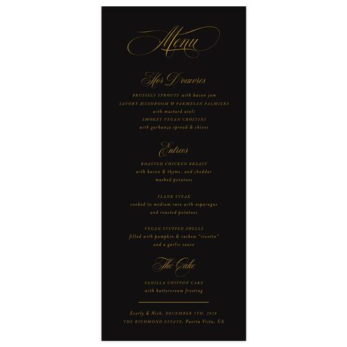 Exquisite Calligraphy Menus Midnight Signature