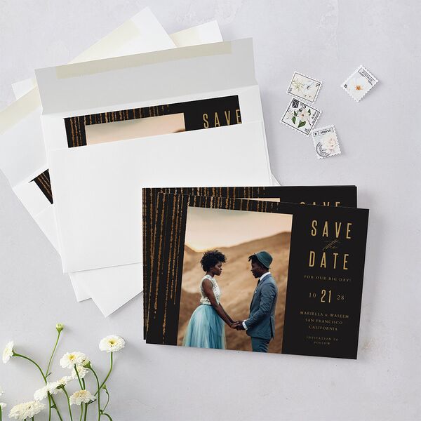 Classic Cascade Save The Date Cards Charcoal Signature smooth Blank No Standard