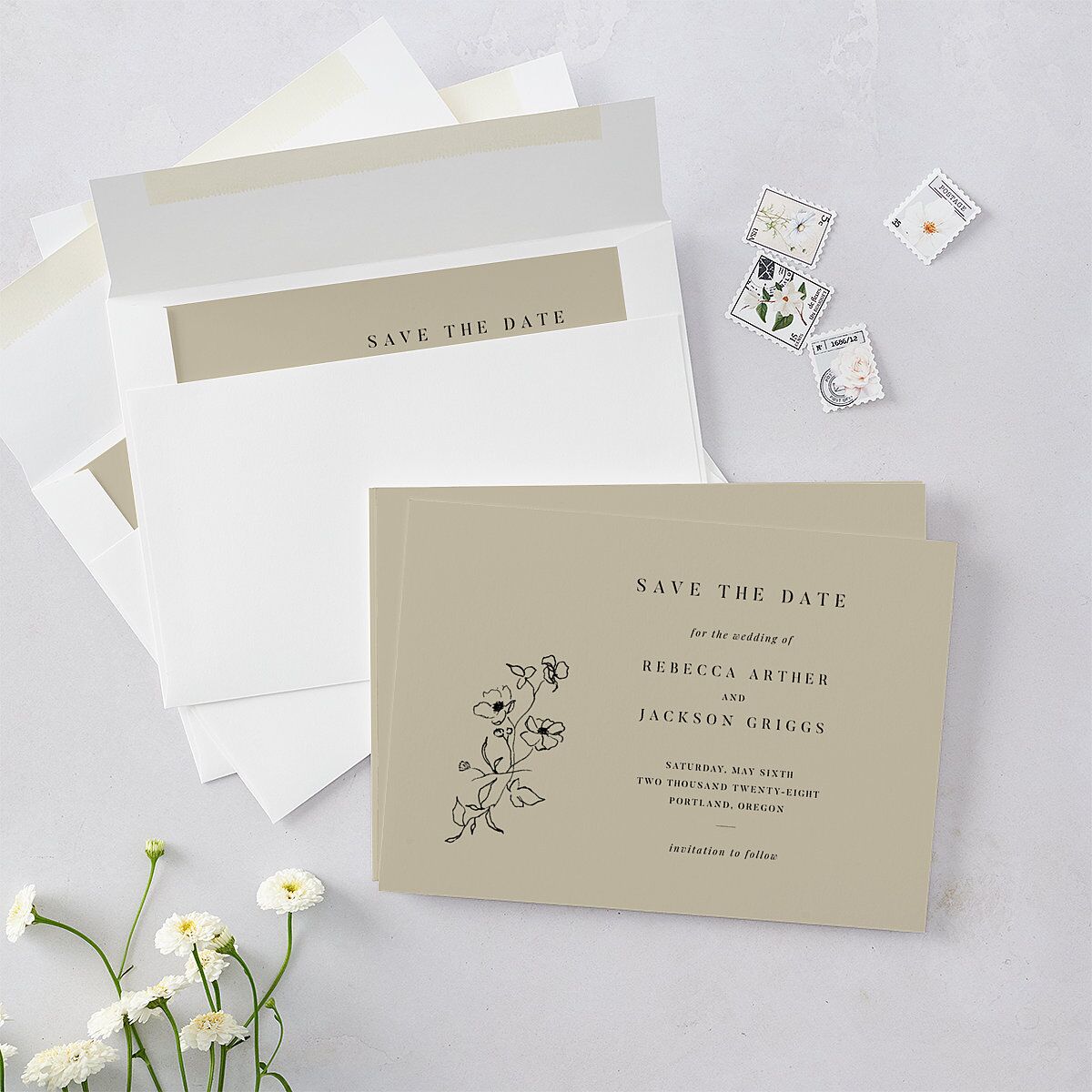Elegant Minimal Save The Date Cards Champagne Signature smooth Blank No Standard